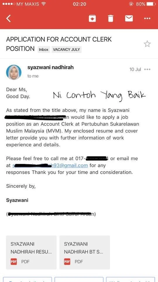 contoh surat cover letter permohonan kerja kerani