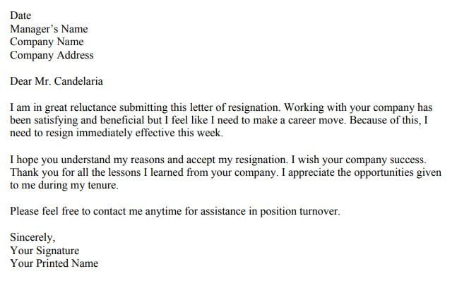 Contoh Resign Letter English 2
