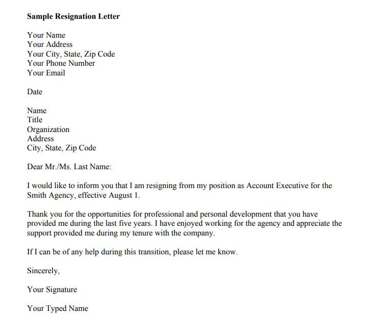 Contoh Resign Letter English