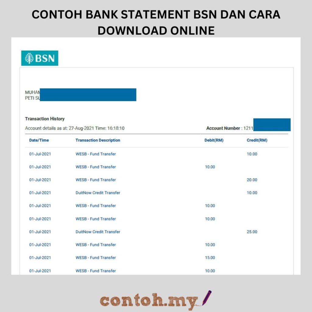 Contoh Bank Statement BSN Dan Cara Download Online