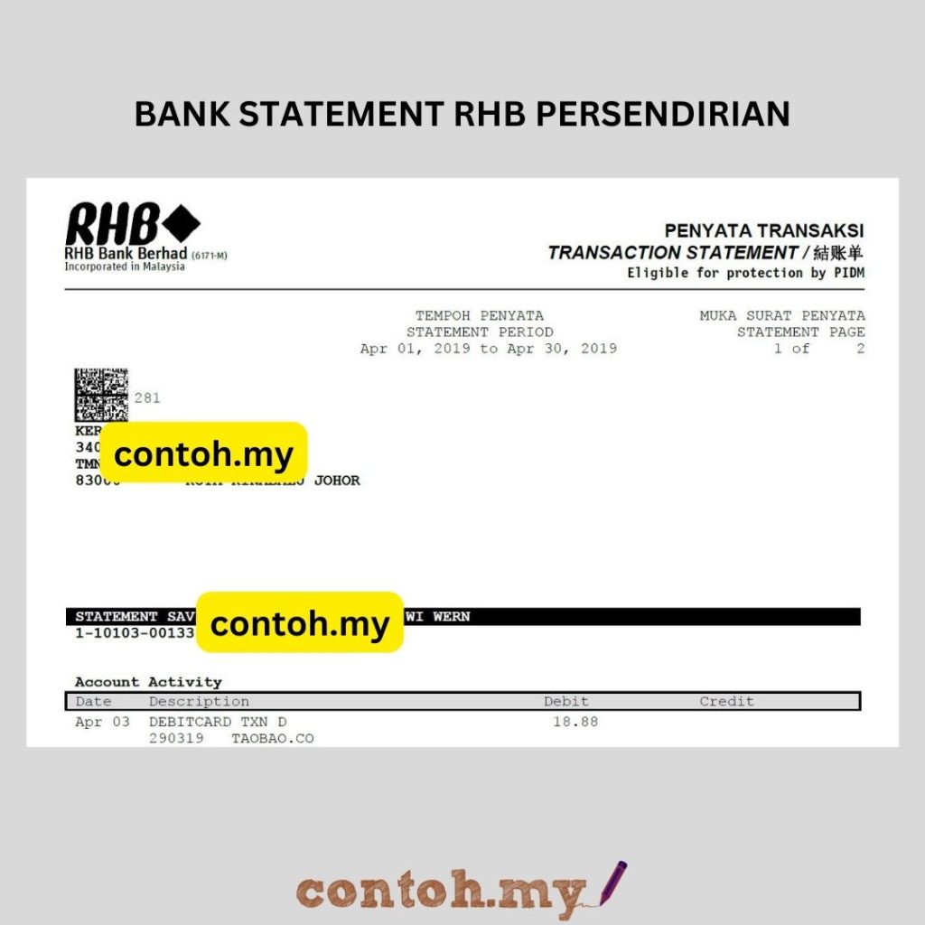 bank statement rhb persendirian