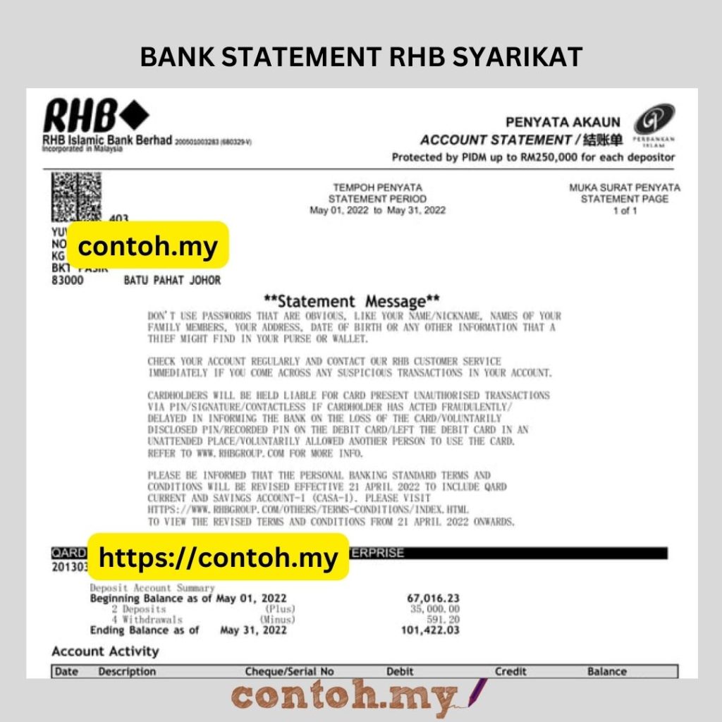 bank statement rhb syarikat